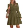 imageBTFBM Mini Dresses for Women 2025 Casual Lightweight Long Sleeve V Neck A Line Elastic Waist Party Holiday Dress PocketsArmy Green