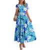 imageBTFBM Summer Dresses for Women 2025 Floral Casual Short Sleeve V Neck Elastic Waist Maxi Wedding Guest Dress PocketsFloral Blue Green