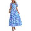 imageBTFBM Summer Dresses for Women 2025 Floral Casual Short Sleeve V Neck Elastic Waist Maxi Wedding Guest Dress PocketsFloral Blue Purple