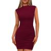 imageBTFBM Summer Dresses for Women 2025 High Neck Casual Sleeveless Bodycon Formal Ruched Cocktail Club Party Mini DressWine Red