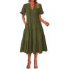 imageBTFBM Summer Dresses for Women 2025 Vacation V Neck Loose Short Sleeve A Line Tiered Flowy Casual Midi Beach DressArmy Green