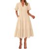 imageBTFBM Summer Dresses for Women 2025 Vacation V Neck Loose Short Sleeve A Line Tiered Flowy Casual Midi Beach DressBeige