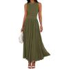 imageBTFBM Summer Maxi Dresses for Women 2025 Sleeveless Casual Ruched High Waisted Tank Long Sundress Flowy Beach DressArmy Green