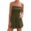 imageBTFBM Summer Womens Romper 2025 Strapless Tube Top Beach Vacation Clothes Ruffle Boho Loose Shorts Jumpsuits PocketsArmy Green
