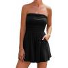 imageBTFBM Summer Womens Romper 2025 Strapless Tube Top Beach Vacation Clothes Ruffle Boho Loose Shorts Jumpsuits PocketsBlack
