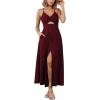 imageBTFBM Women 2025 Summer Spaghetti Strap Midi Dress Sleeveless V Neck Cutout Slit Casual Beach Party Maxi Dresses PocketsWine Red