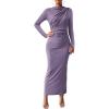 imageBTFBM Women Bodycon Maxi Dress Long Sleeve Back Slit Ruched Elegant Party Cocktail Formal Fall Wedding Guest DressesPurple
