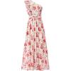 imageBTFBM Women Summer One Shoulder Floral Wedding Guest Dresses Sleeveless Smocked Ruffle Flowy Beach Vacation Maxi DressFloral Red Apricot