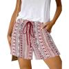 imageBTFBM Womens Boho Summer Shorts Beach Vacation Clothes 2025 Elastic Waist Casual Printed Loose Short Lounge Pant PocketsPrint Red Brown