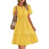 imageBTFBM Womens Casual Dresses 2025 Summer Spring V Neck Short Sleeve Sundress Smocked Waist A Line Tiered Mini DressYellow