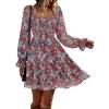 imageBTFBM Womens Long Sleeve Dress Vacation Square Neck Smocked Floral Swiss Dot Mini Boho Fall Wedding Guest Dresses 2025Print Flower Red