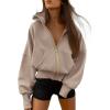 imageBTFBM Womens Zip Up Hoodies Long Sleeve Fashion Sweatshirt Fleece Y2K Hooded Jacket 2025 Trendy Fall Winter ClothesGrey Khaki