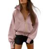 imageBTFBM Womens Zip Up Hoodies Long Sleeve Fashion Sweatshirt Fleece Y2K Hooded Jacket 2025 Trendy Fall Winter ClothesGrey Pink