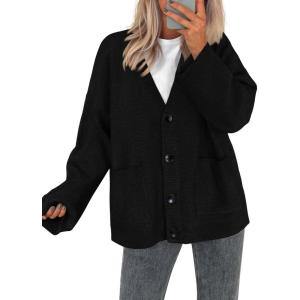 imageBTFBM Fall Fashion 2025 Button Down Cardigan Sweaters for Women Trendy V Neck Long Sleeve Knit Winter Coat OuterwearBlack