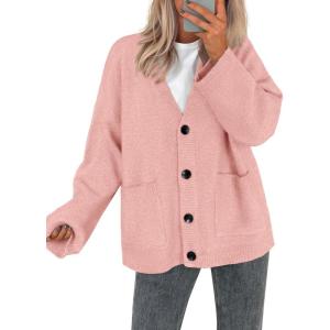 imageBTFBM Fall Fashion 2025 Button Down Cardigan Sweaters for Women Trendy V Neck Long Sleeve Knit Winter Coat OuterwearPink