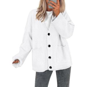 imageBTFBM Fall Fashion 2025 Button Down Cardigan Sweaters for Women Trendy V Neck Long Sleeve Knit Winter Coat OuterwearWhite