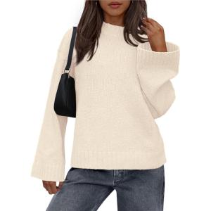 imageBTFBM Sweaters for Women 2025 Casual Crewneck Long Sleeve Loose Ribbed Knit Pullover Sweater Winter Clothes Fall OutfitsBeige