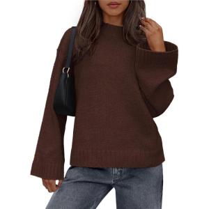 imageBTFBM Sweaters for Women 2025 Casual Crewneck Long Sleeve Loose Ribbed Knit Pullover Sweater Winter Clothes Fall OutfitsBrown
