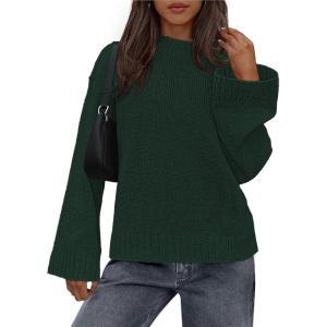 imageBTFBM Sweaters for Women 2025 Casual Crewneck Long Sleeve Loose Ribbed Knit Pullover Sweater Winter Clothes Fall OutfitsDark Green