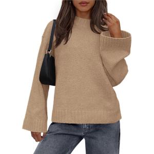 imageBTFBM Sweaters for Women 2025 Casual Crewneck Long Sleeve Loose Ribbed Knit Pullover Sweater Winter Clothes Fall OutfitsKhaki