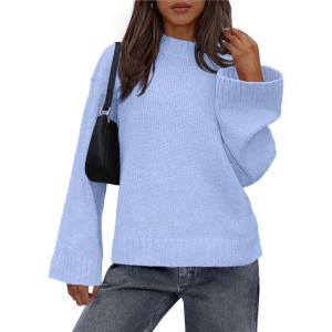 imageBTFBM Sweaters for Women 2025 Casual Crewneck Long Sleeve Loose Ribbed Knit Pullover Sweater Winter Clothes Fall OutfitsLight Blue