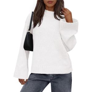 imageBTFBM Sweaters for Women 2025 Casual Crewneck Long Sleeve Loose Ribbed Knit Pullover Sweater Winter Clothes Fall OutfitsWhite