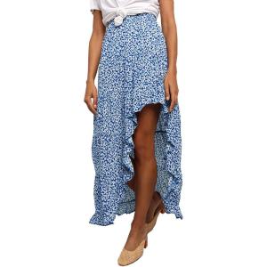 imageBTFBM Women 2025 Summer Spring Boho Long Skirts Dress Floral Print Elastic Waist Split Ruffle High Low Beach Maxi SkirtBlue