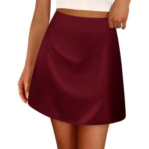imageBTFBM Women Mini Skirts 2025 Trendy Summer Silk Satin Short Skirt High Waisted ALine Club Party Going Out SkirtsWine Red