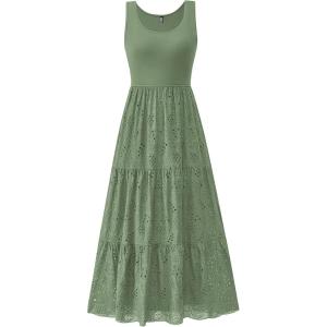 imageBTFBM Women Summer Eyelet Midi Dresses Casual Spring 2025 Sleeveless A Line Flowy Vacation Beach Wedding Guest Sun DressGreen