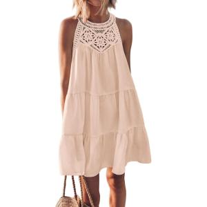 imageBTFBM Women Summer Halter Dresses Casual Spring 2025 Sleeveless ALine Tiered Swing Mini Dress Beach Vacation SundressApricot