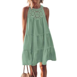 imageBTFBM Women Summer Halter Dresses Casual Spring 2025 Sleeveless ALine Tiered Swing Mini Dress Beach Vacation SundressBean Green