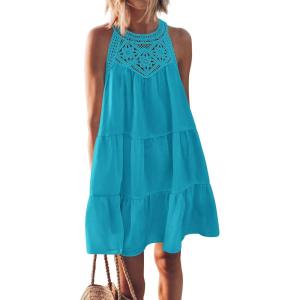 imageBTFBM Women Summer Halter Dresses Casual Spring 2025 Sleeveless ALine Tiered Swing Mini Dress Beach Vacation SundressBright Lake Blue