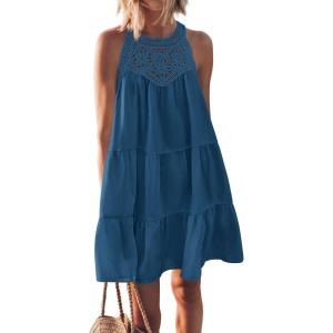 imageBTFBM Women Summer Halter Dresses Casual Spring 2025 Sleeveless ALine Tiered Swing Mini Dress Beach Vacation SundressLake Blue