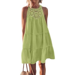 imageBTFBM Women Summer Halter Dresses Casual Spring 2025 Sleeveless ALine Tiered Swing Mini Dress Beach Vacation SundressLight Green