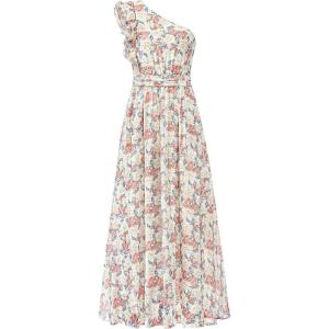 imageBTFBM Women Summer One Shoulder Floral Wedding Guest Dresses Sleeveless Smocked Ruffle Flowy Beach Vacation Maxi DressFloral Apricot