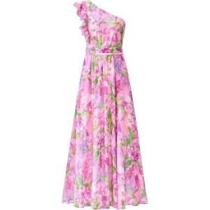 imageBTFBM Women Summer One Shoulder Floral Wedding Guest Dresses Sleeveless Smocked Ruffle Flowy Beach Vacation Maxi DressFloral Pink