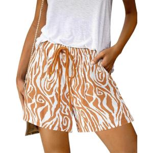 imageBTFBM Womens Boho Summer Shorts Beach Vacation Clothes 2025 Elastic Waist Casual Printed Loose Short Lounge Pant PocketsPrint Khaki