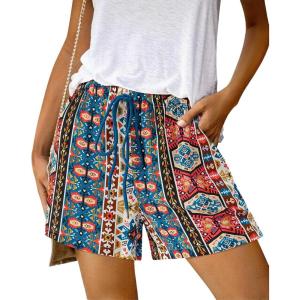 imageBTFBM Womens Boho Summer Shorts Beach Vacation Clothes 2025 Elastic Waist Casual Printed Loose Short Lounge Pant PocketsPrint Navy