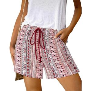 imageBTFBM Womens Boho Summer Shorts Beach Vacation Clothes 2025 Elastic Waist Casual Printed Loose Short Lounge Pant PocketsPrint Red Brown
