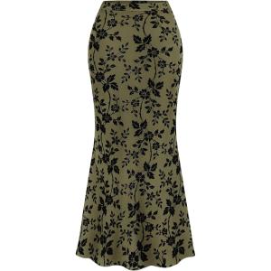 imageBTFBM Womens Floral Mesh Midi Skirt Elastic High Waisted Boho Elegant Mermaid 2025 Summer Fall Long Skirts for WomenArmy Green