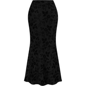 imageBTFBM Womens Floral Mesh Midi Skirt Elastic High Waisted Boho Elegant Mermaid 2025 Summer Fall Long Skirts for WomenBlack