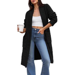 imageBTFBM Womens Long Cardigan Sweater Fall Winter 2025 Long Sleeve Sweaters Coat Open Front Loose Casual Knit OutwearBlack