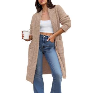imageBTFBM Womens Long Cardigan Sweater Fall Winter 2025 Long Sleeve Sweaters Coat Open Front Loose Casual Knit OutwearCamel