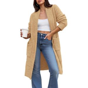 imageBTFBM Womens Long Cardigan Sweater Fall Winter 2025 Long Sleeve Sweaters Coat Open Front Loose Casual Knit OutwearKhaki