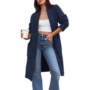 imageBTFBM Womens Long Cardigan Sweater Fall Winter 2025 Long Sleeve Sweaters Coat Open Front Loose Casual Knit OutwearNavy Blue