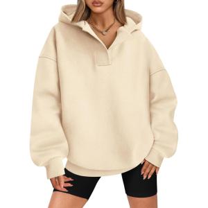 imageBTFBM Womens Oversized Hoodies Casual Fleece Long Sleeve V Neck Sweatshirts 2025 Trendy Spring Outfits Fall ClothesApricot
