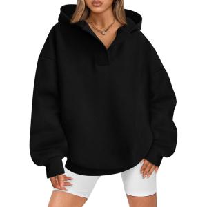 imageBTFBM Womens Oversized Hoodies Casual Fleece Long Sleeve V Neck Sweatshirts 2025 Trendy Spring Outfits Fall ClothesBlack