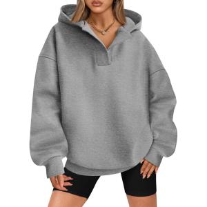 imageBTFBM Womens Oversized Hoodies Casual Fleece Long Sleeve V Neck Sweatshirts 2025 Trendy Spring Outfits Fall ClothesGrey