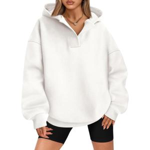 imageBTFBM Womens Oversized Hoodies Casual Fleece Long Sleeve V Neck Sweatshirts 2025 Trendy Spring Outfits Fall ClothesWhite