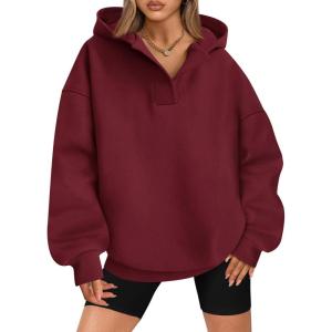 imageBTFBM Womens Oversized Hoodies Casual Fleece Long Sleeve V Neck Sweatshirts 2025 Trendy Spring Outfits Fall ClothesWine Red